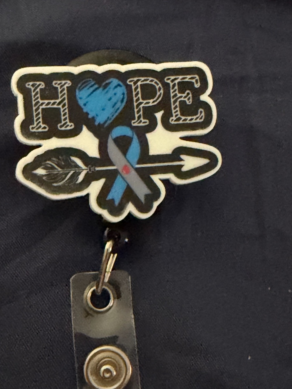 Hope Ribbon Badge Reel in Black and Blue -